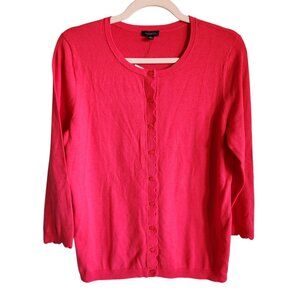 Talbots Sweater Women's Pink Medium Cardigan Scalloped Accent 3/4 Sleeve